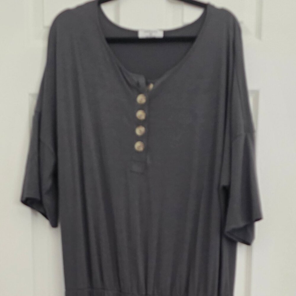 Zenana Charcoal Gray Jumpsuit – Short Sleeve, Elastic Ankle, Drawstring Waist